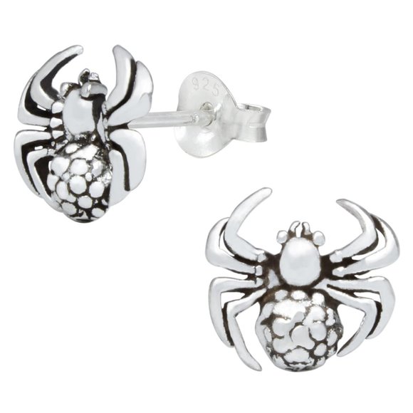 Oxidized Sterling Silver Stud Spider Earrings - Picture 1 of 1